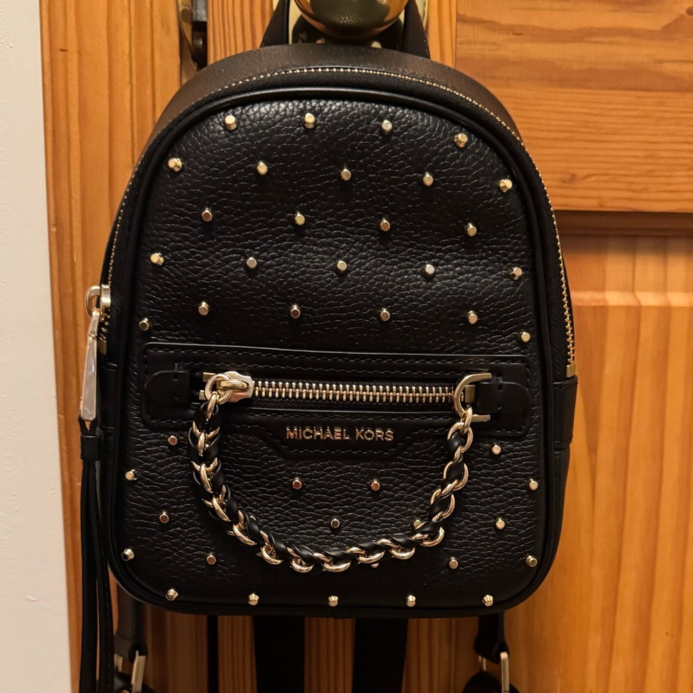 Michael Kors Black Backpack with Gold Studs